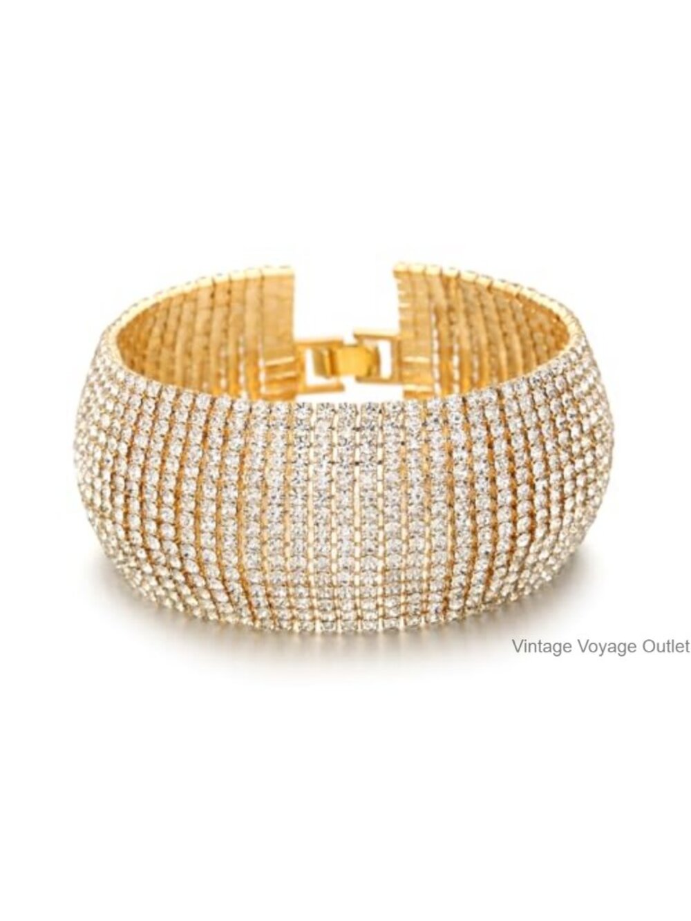 Chunky Gold Plated Rhinestone Bangle Bracelet for Women Wedding Jewelry